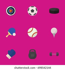 Set Of 9 Editable Lifestyle Flat Icons. Includes Symbols Such As Darts, Glob, Golf-Course And More. Can Be Used For Web, Mobile, UI And Infographic Design.