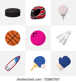 Set Of 9 Editable Lifestyle Flat Icons. Includes Symbols Such As Tennis, Fighting, Kegling And More. Can Be Used For Web, Mobile, UI And Infographic Design.