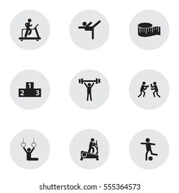 Set Of 9 Editable Lifestyle Icons. Includes Symbols Such As Bodybuilding, Acrobatics, Football And More. Can Be Used For Web, Mobile, UI And Infographic Design.