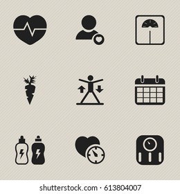 Set Of 9 Editable Lifestyle Icons. Includes Symbols Such As Heartbeat, Energetic Beverage, Stopwatch And More. Can Be Used For Web, Mobile, UI And Infographic Design.