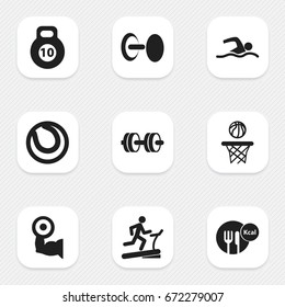 Set Of 9 Editable Lifestyle Icons. Includes Symbols Such As Basketball, Training Pool, Healthy Food And More. Can Be Used For Web, Mobile, UI And Infographic Design.