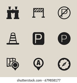 Set Of 9 Editable Location Icons. Includes Symbols Such As Street Construction, Prohibited Car Stay, Marker And More. Can Be Used For Web, Mobile, UI And Infographic Design.