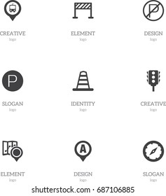 Set Of 9 Editable Location Icons. Includes Symbols Such As Road Sign, Stoplight, Marker And More. Can Be Used For Web, Mobile, UI And Infographic Design.