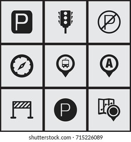 Set Of 9 Editable Location Icons. Includes Symbols Such As Parking, Marker, Gps And More. Can Be Used For Web, Mobile, UI And Infographic Design.