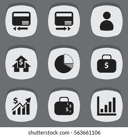 Set Of 9 Editable Logical Icons. Includes Symbols Such As Credit Card, Pay Redeem, Money Bag And More. Can Be Used For Web, Mobile, UI And Infographic Design.