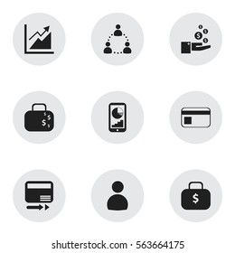 Set Of 9 Editable Logical Icons. Includes Symbols Such As Bank Payment, Money Bag, Cash Briefcase And More. Can Be Used For Web, Mobile, UI And Infographic Design.
