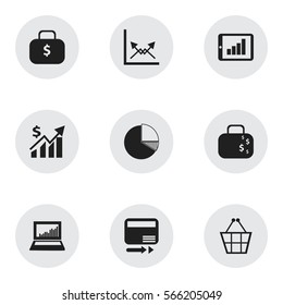 Set Of 9 Editable Logical Icons. Includes Symbols Such As Revenue, Cash Briefcase, Pay Redeem And More. Can Be Used For Web, Mobile, UI And Infographic Design.