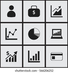 Set Of 9 Editable Logical Icons. Includes Symbols Such As Bank Payment, Graph Information, User And More. Can Be Used For Web, Mobile, UI And Infographic Design.