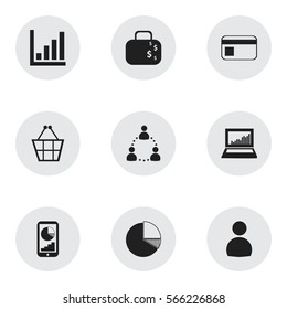 Set Of 9 Editable Logical Icons. Includes Symbols Such As Transmission, Equalizer Display, Phone Statistics And More. Can Be Used For Web, Mobile, UI And Infographic Design.