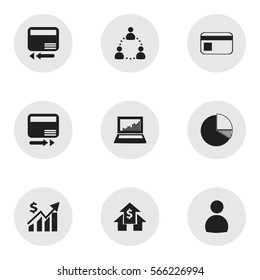 Set Of 9 Editable Logical Icons. Includes Symbols Such As Credit Card, Bank Payment, Banking House And More. Can Be Used For Web, Mobile, UI And Infographic Design.
