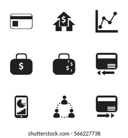 Set Of 9 Editable Logical Icons. Includes Symbols Such As Credit Card, Bank Payment, Cash Briefcase And More. Can Be Used For Web, Mobile, UI And Infographic Design.