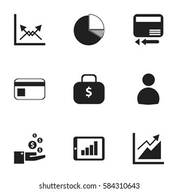 Set Of 9 Editable Logical Icons. Includes Symbols Such As Bar Chart, Bank Payment, Profit And More. Can Be Used For Web, Mobile, UI And Infographic Design.