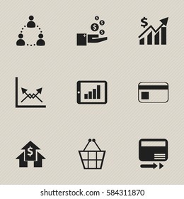Set Of 9 Editable Logical Icons. Includes Symbols Such As Revenue, Profit, Transmission And More. Can Be Used For Web, Mobile, UI And Infographic Design.