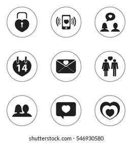 Set Of 9 Editable Love Icons. Includes Symbols Such As Matrimony, Wedlock, Affection Mail And More. Can Be Used For Web, Mobile, UI And Infographic Design.