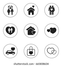Set Of 9 Editable Love Icons. Includes Symbols Such As Couple, Darling, Lovers And More. Can Be Used For Web, Mobile, UI And Infographic Design.