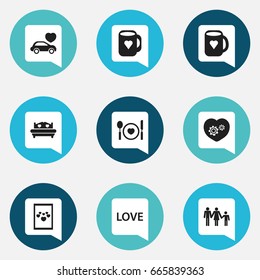 Set Of 9 Editable Love Icons. Includes Symbols Such As Gear, Cap, Mattress And More. Can Be Used For Web, Mobile, UI And Infographic Design.