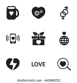 Set Of 9 Editable Love Icons. Includes Symbols Such As Gear, World, Divorce And More. Can Be Used For Web, Mobile, UI And Infographic Design.
