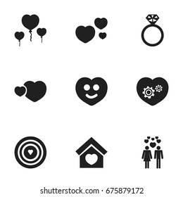 Set Of 9 Editable Love Icons. Includes Symbols Such As Building, Darling, Aim And More. Can Be Used For Web, Mobile, UI And Infographic Design.