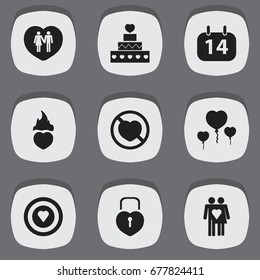 Set Of 9 Editable Love Icons. Includes Symbols Such As Joy, Dartboard, Locked Heart And More. Can Be Used For Web, Mobile, UI And Infographic Design.