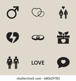 Set Of 9 Editable Love Icons. Includes Symbols Such As Married, Proclamation, Family And More. Can Be Used For Web, Mobile, UI And Infographic Design.