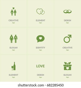 Set Of 9 Editable Love Icons. Includes Symbols Such As Present, Decoration, Fizz And More. Can Be Used For Web, Mobile, UI And Infographic Design.