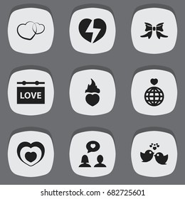 Set Of 9 Editable Love Icons. Includes Symbols Such As Butterfly, World, Heartbeat And More. Can Be Used For Web, Mobile, UI And Infographic Design.
