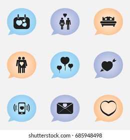 Set Of 9 Editable Love Icons. Includes Symbols Such As Romantic, Family, Affection Letter And More. Can Be Used For Web, Mobile, UI And Infographic Design.