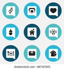 Set Of 9 Editable Love Icons. Includes Symbols Such As House, Smartphone, Affection Letter And More. Can Be Used For Web, Mobile, UI And Infographic Design.