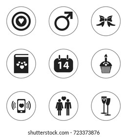 Set Of 9 Editable Love Icons. Includes Symbols Such As Textbook, Calendar, Muffin And More. Can Be Used For Web, Mobile, UI And Infographic Design.