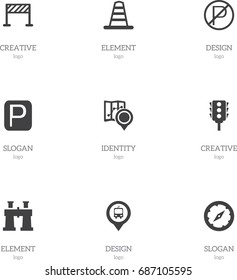 Set Of 9 Editable Map Icons. Includes Symbols Such As Parking, Car Location, Magnet Navigator And More. Can Be Used For Web, Mobile, UI And Infographic Design.