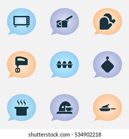 Set Of 9 Editable Meal Icons. Includes Symbols Such As Kitchen Glove, Pot-Holder, Agitator And More. Can Be Used For Web, Mobile, UI And Infographic Design.