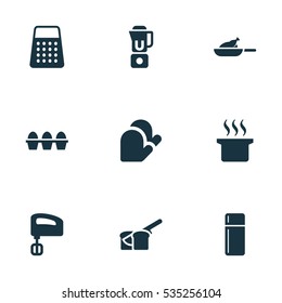 Set Of 9 Editable Meal Icons. Includes Symbols Such As Bakery, Shredder, Kitchen Glove And More. Can Be Used For Web, Mobile, UI And Infographic Design.