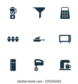Set Of 9 Editable Meal Icons. Includes Symbols Such As Egg Carton, Grill, Agitator And More. Can Be Used For Web, Mobile, UI And Infographic Design.