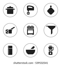 Set Of 9 Editable Meal Icons. Includes Symbols Such As Filtering, Agitator, Pot-Holder And More. Can Be Used For Web, Mobile, UI And Infographic Design.