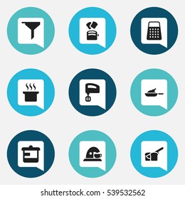 Set Of 9 Editable Meal Icons. Includes Symbols Such As Shredder, Utensil, Grill And More. Can Be Used For Web, Mobile, UI And Infographic Design.