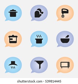 Set Of 9 Editable Meal Icons. Includes Symbols Such As Agitator, Utensil, Kitchen Glove And More. Can Be Used For Web, Mobile, UI And Infographic Design.