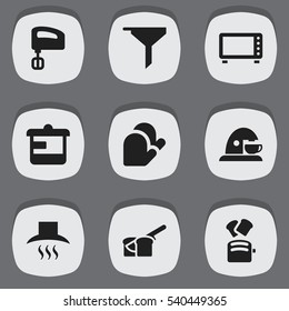 Set Of 9 Editable Meal Icons. Includes Symbols Such As Filtering, Oven, Agitator And More. Can Be Used For Web, Mobile, UI And Infographic Design.