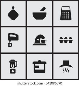 Set Of 9 Editable Meal Icons. Includes Symbols Such As Pot-Holder, Soup, Cup And More. Can Be Used For Web, Mobile, UI And Infographic Design.