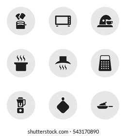 Set Of 9 Editable Meal Icons. Includes Symbols Such As Kitchen Hood, Pot-Holder, Slice Bread And More. Can Be Used For Web, Mobile, UI And Infographic Design.