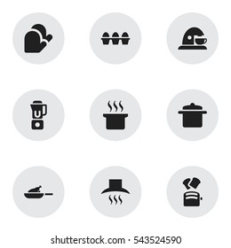 Set Of 9 Editable Meal Icons. Includes Symbols Such As Grill, Kitchen Glove, Soup Pot And More. Can Be Used For Web, Mobile, UI And Infographic Design.