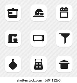 Set Of 9 Editable Meal Icons. Includes Symbols Such As Shredder, Utensil, Cookware And More. Can Be Used For Web, Mobile, UI And Infographic Design.