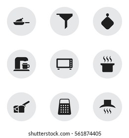 Set Of 9 Editable Meal Icons. Includes Symbols Such As Bakery, Grill, Pot-Holder And More. Can Be Used For Web, Mobile, UI And Infographic Design.