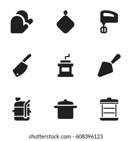 Set Of 9 Editable Meal Icons. Includes Symbols Such As Boiler, Pot-Holder, Cookware And More. Can Be Used For Web, Mobile, UI And Infographic Design.