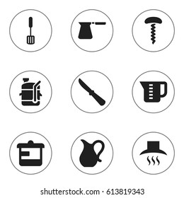 Set Of 9 Editable Meal Icons. Includes Symbols Such As Squeezer, Kitchen Blade, Mensural And More. Can Be Used For Web, Mobile, UI And Infographic Design.