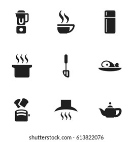 Set Of 9 Editable Meal Icons. Includes Symbols Such As Refrigerator, Slice Bread, Coffee Cup And More. Can Be Used For Web, Mobile, UI And Infographic Design.