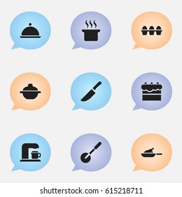 Set Of 9 Editable Meal Icons. Includes Symbols Such As Soup Pot, Drink Maker, Pastry And More. Can Be Used For Web, Mobile, UI And Infographic Design.
