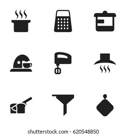 Set Of 9 Editable Meal Icons. Includes Symbols Such As Kitchen Hood, Agitator, Pot-Holder And More. Can Be Used For Web, Mobile, UI And Infographic Design.
