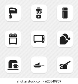 Set Of 9 Editable Meal Icons. Includes Symbols Such As Oven, Agitator, Stove And More. Can Be Used For Web, Mobile, UI And Infographic Design.