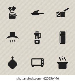 Set Of 9 Editable Meal Icons. Includes Symbols Such As Bakery, Oven, Refrigerator And More. Can Be Used For Web, Mobile, UI And Infographic Design.