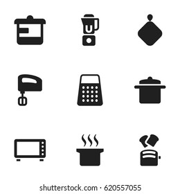 Set Of 9 Editable Meal Icons. Includes Symbols Such As Soup Pot, Hand Mixer, Cookware. Can Be Used For Web, Mobile, UI And Infographic Design.